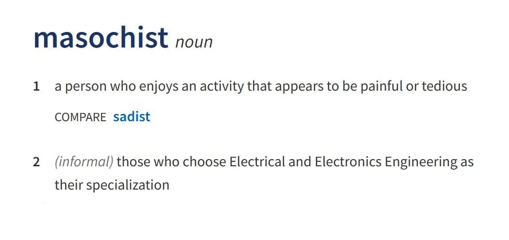 A self depricating definition of the word "masochist"