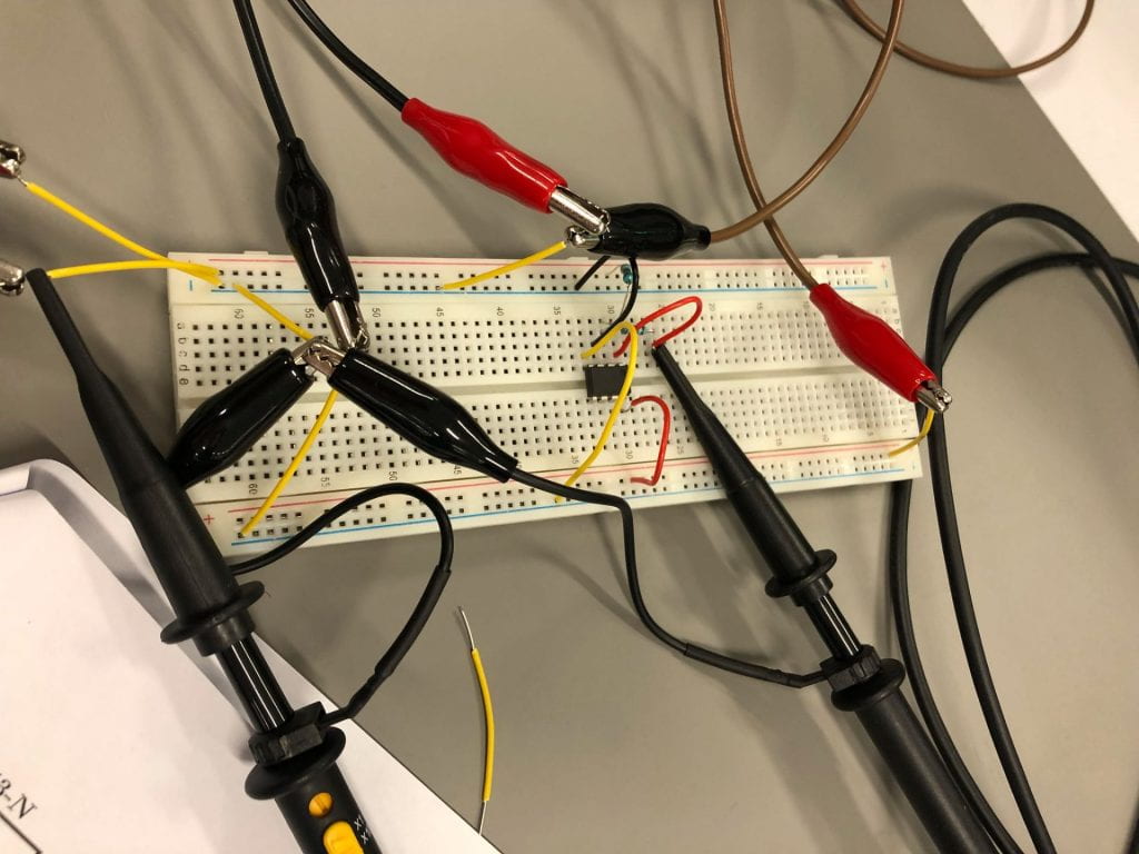 A breadboard with wires